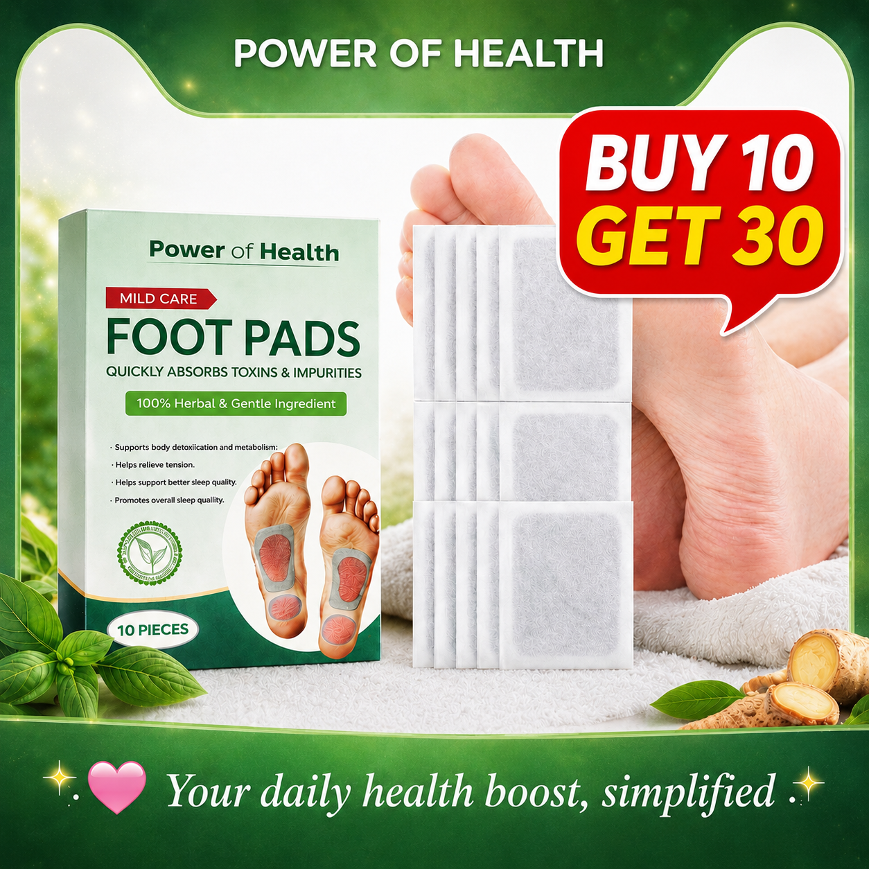 🌿100% Herbal & Gentle Ingredient Foot Patches 🥳(Buy 10 Get 30)🥳